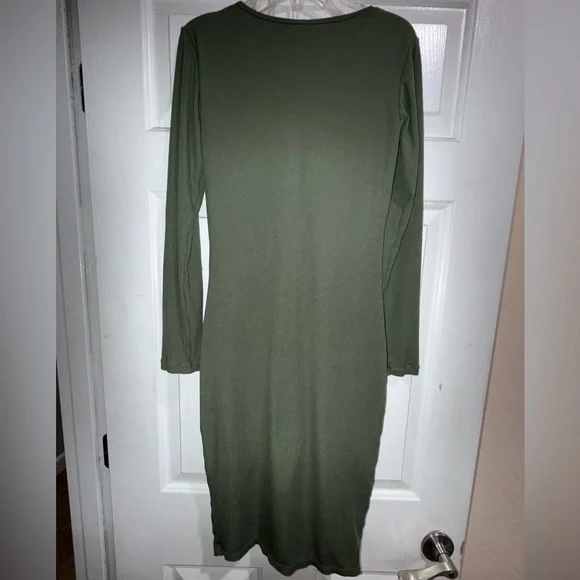 Popilush Olive Green Long Sleeve Bodycon Dress Built-In Shapewear Square Neck L - Picture 4 of 5
